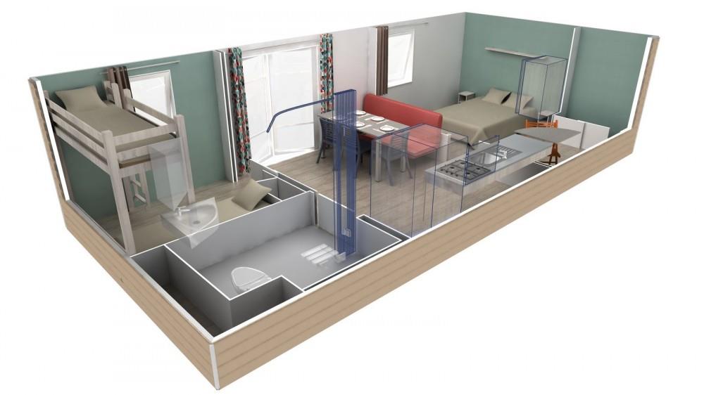 Stacaravan voor mindervaliden 2 slaapkamers, Airconditioning, Televisie